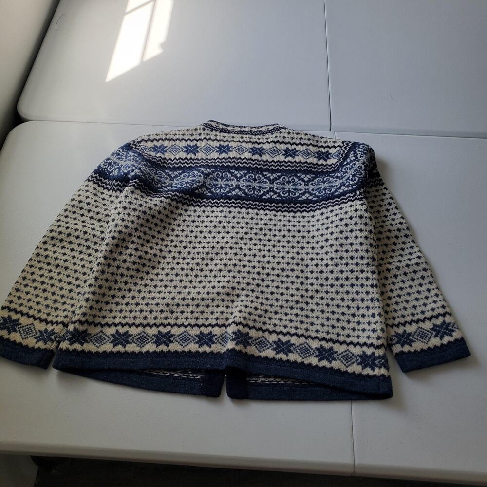 Skyr Nordic Fair Isle Cardigan Sweater Womens Large Blue 100% Wool Ski - Picture 7 of 9